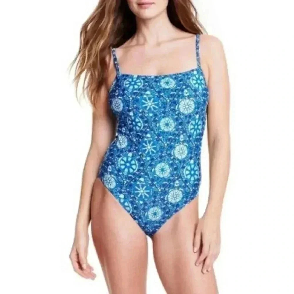 RHODE for Target Blue Zinnia Print One Piece Swimsuit Size Small NWT